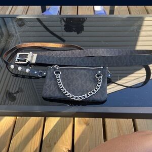 Michael Kors Belt and a Michael Kors Black Logo Belt Bag with Chain Detail bundl